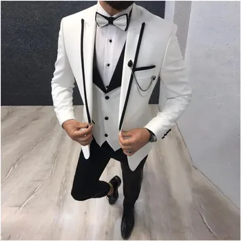 Poslovne Moške Obleke Slim Fit 3 Kosov Priložnostne Groomsmen Poroko Dosegla vrhunec River Tuxedos za Formalno Kostum Homme (Blazer+Hlače+Telovnik)