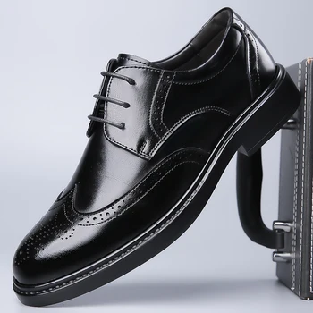 Poslovni moški čevlji čipke Oxfords Črno Usnje Brogue Moške Formalno Usnjeni Čevlji Klasičnih Poslovnih Formalno poroko Moški Čevlji