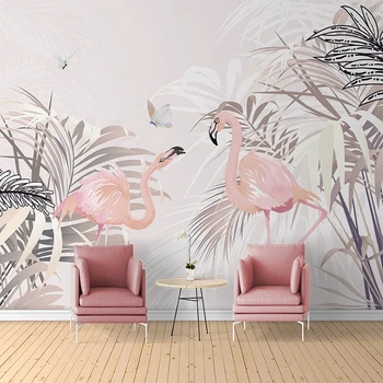 Roza Listov Flamingo Foto Zidana po Meri 3D Ozadje Za Otroke, Soba za Dekleta Spalnica, Dnevna Soba Izboljšanje TV Ozadju Stene Dekor