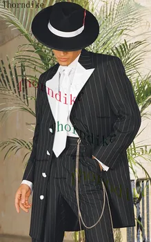 Thorndike 2023 Italijanski Design Črne Proge Moške Obleke, Poročni Ženina Poslovnih Moških Formalno Stranko Tuxedos Urad Jopič 2 Kosa