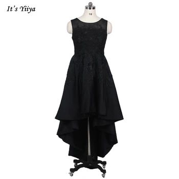 To je Yiiya Prom Obleke Black O-Vratu brez Rokavov Čipke Kristalno Zadrgo Nazaj Visoka Nizka Pleat Plus velikost Ženske Stranka Formalno Obleko LX369