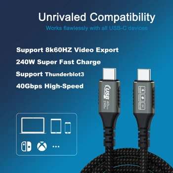 USB4.0 40Gbps Tipa C C Kabel PD3.1 240W Plamen-Hitro Polnjenje Kabel 8K60Hz za PS-5 Igra Stikalo - Laptop Prenosnik