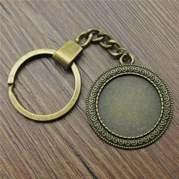 Vintage Antično Bronasti Barvi Fit 25 mm Krog Preprost Stil Cameo Chrysoprase Prazno Keychain Keyring DIY Nakit, Izdelava Dodatki