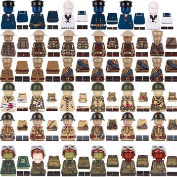 WW2 Vojaški Vojak Tiskani Deli Gradnik, nemški, Britanski Sovjetske Vojske ZDA Številke Oblačila Nalepke Opeke Mini DIY Igrače