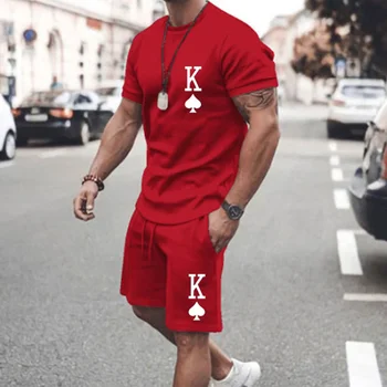 Y2K za Moške Določa Majica s kratkimi rokavi In kratke Hlače Modni Digitalni Črka K Tiskanje Prameni-Kos Poletje Vsakodnevno Casual Oblačila Street Nositi Za Moške