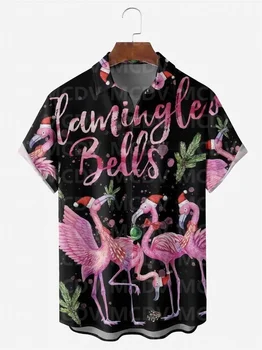 Za moške, Za Ženske Božič Flamingle Zvonovi Umetnosti Vzorec Priložnostne Print Majica Božič Hawaiian Majica