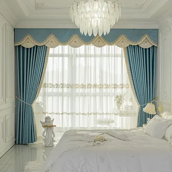 Zavese po meri Svetlobo luksuzni francoski Nordijski modra debele dnevna soba čipke strani krpo blackout zavese til zaslona zavesa C1447